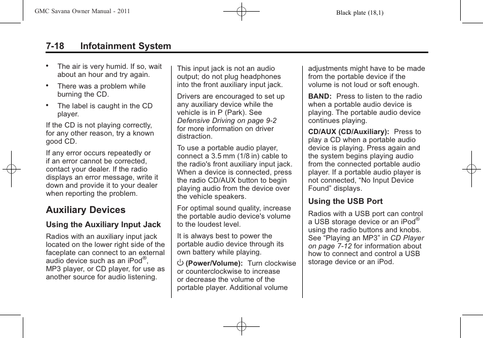Auxiliary devices, Auxiliary, Auxiliary devices -18 | 18 infotainment system | GMC 2011 Savana User Manual | Page 188 / 410
