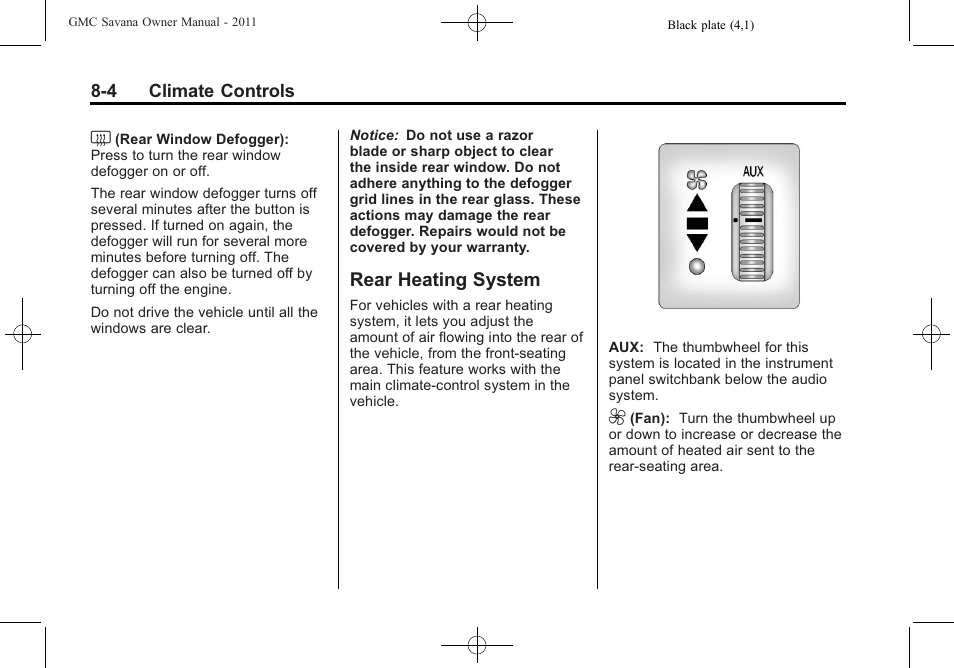 Rear heating system, Rear heating system -4 | GMC 2011 Savana User Manual | Page 204 / 410