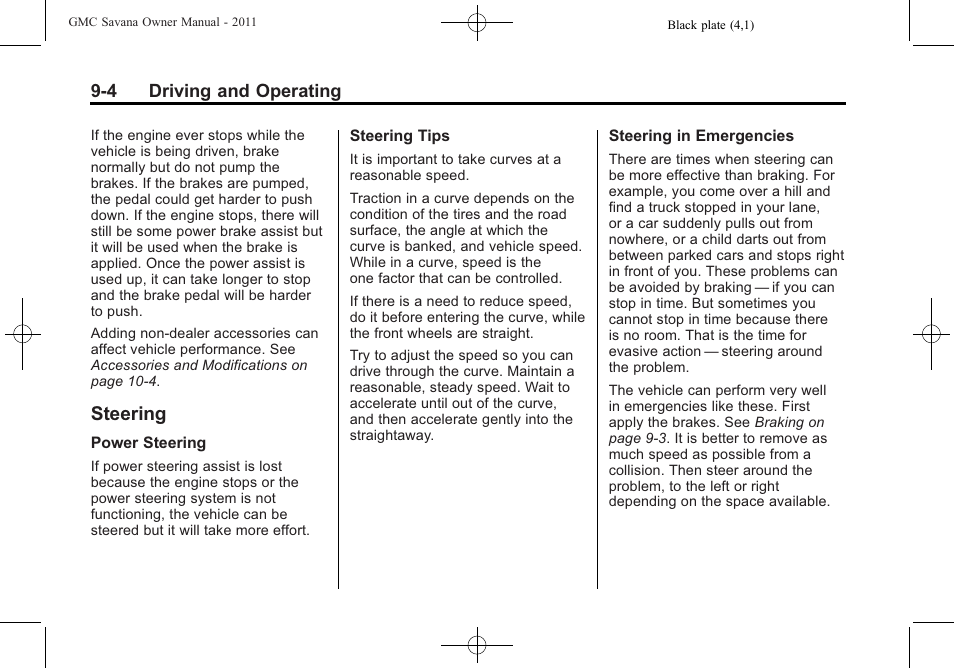 Steering, Steering -4, Automatic | GMC 2011 Savana User Manual | Page 212 / 410