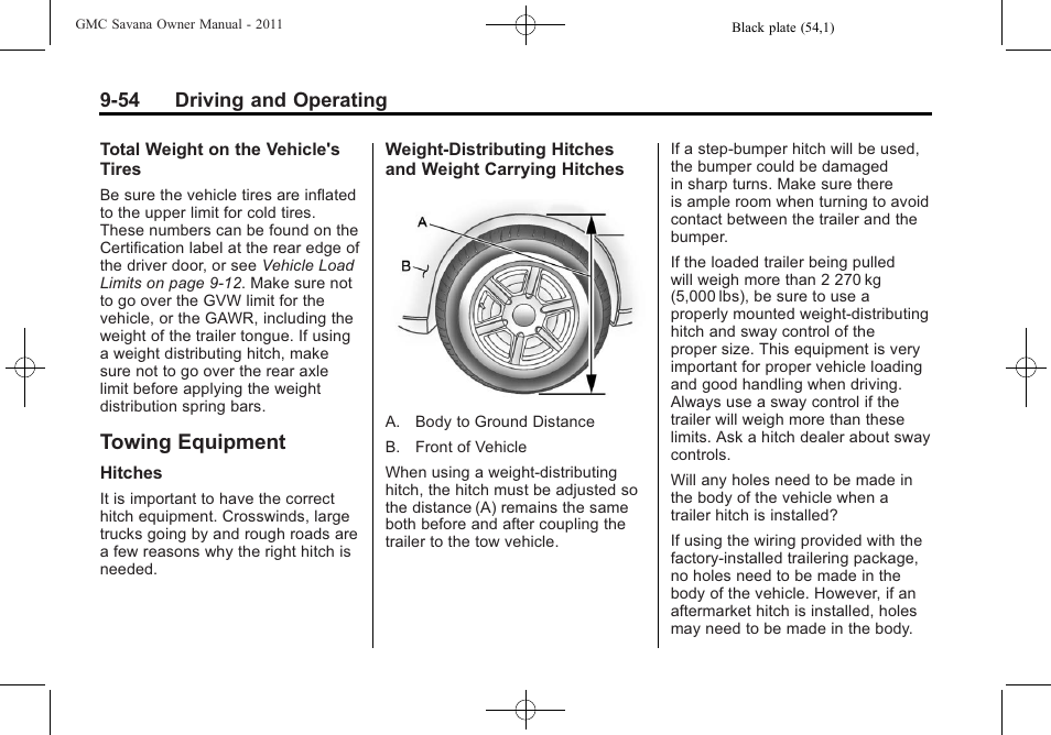 Towing equipment, Towing equipment -54 | GMC 2011 Savana User Manual | Page 262 / 410