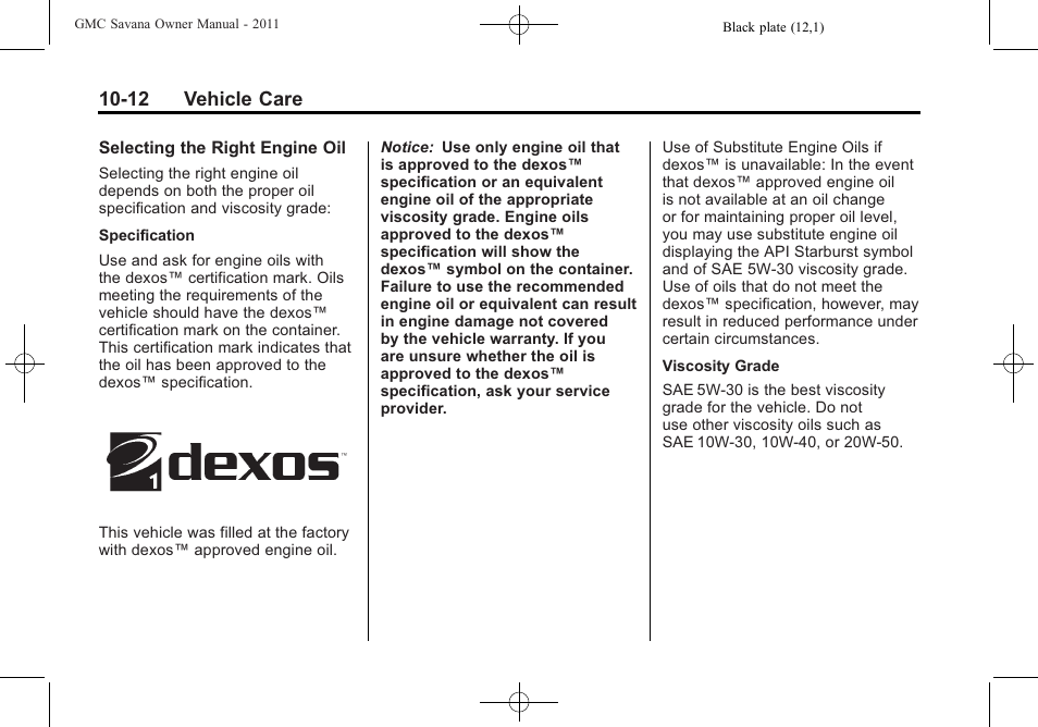 12 vehicle care | GMC 2011 Savana User Manual | Page 278 / 410