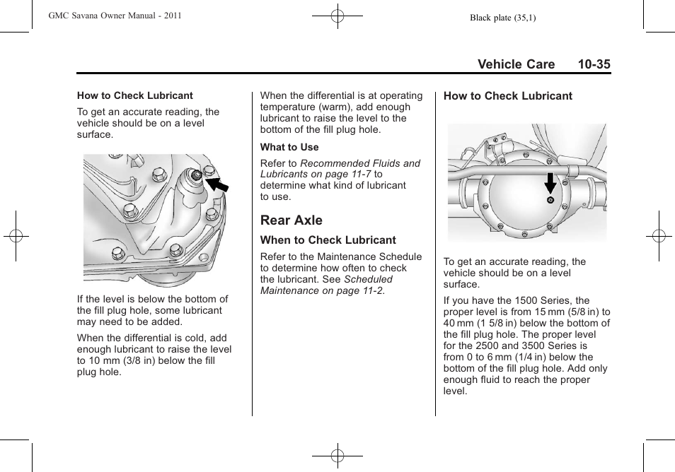 Rear axle, Rear axle -35, Center | GMC 2011 Savana User Manual | Page 301 / 410