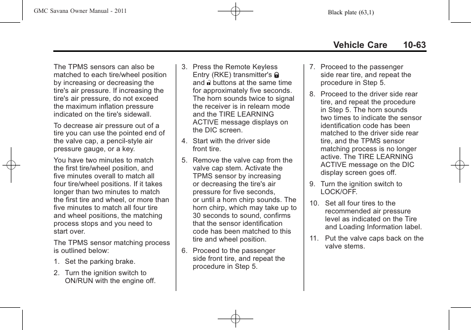 Vehicle care 10-63 | GMC 2011 Savana User Manual | Page 329 / 410