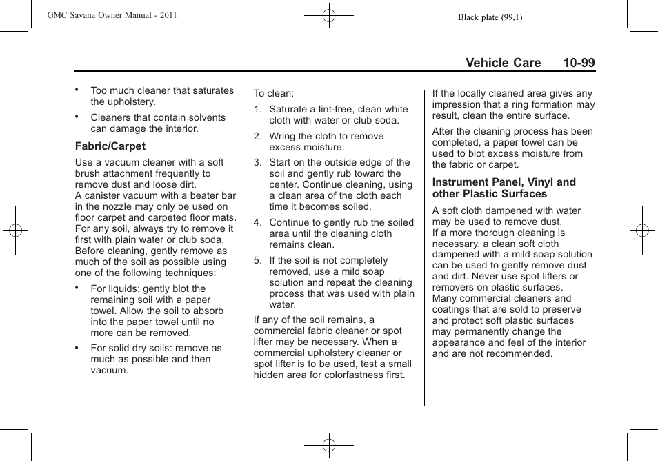 Vehicle care 10-99 | GMC 2011 Savana User Manual | Page 365 / 410