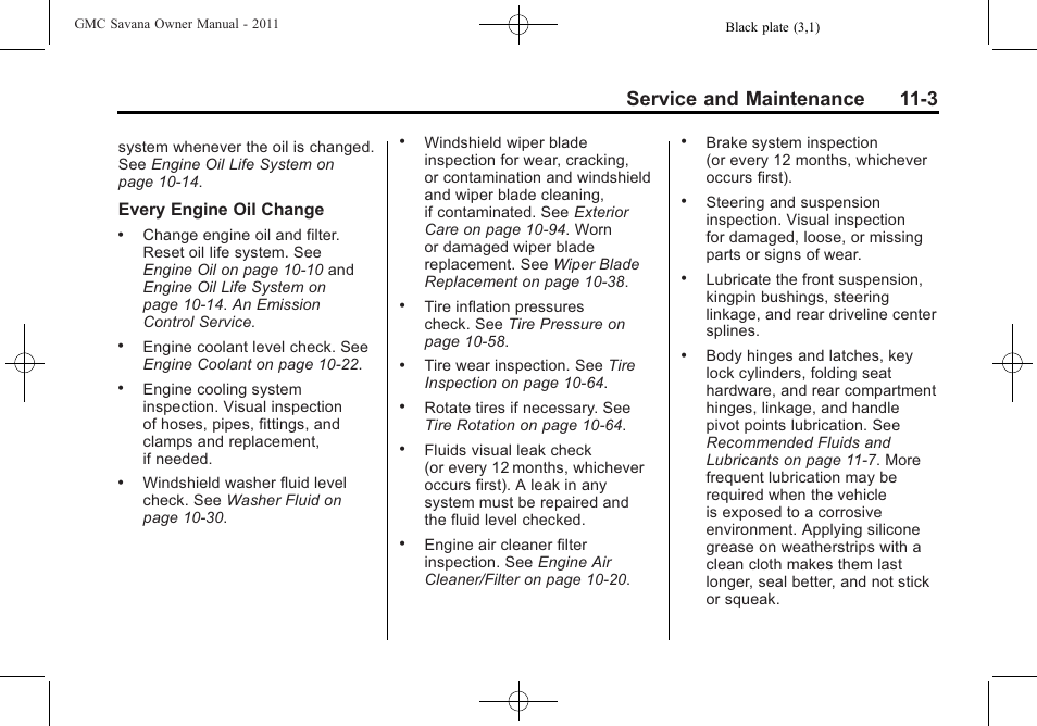 Service and maintenance 11-3 | GMC 2011 Savana User Manual | Page 369 / 410