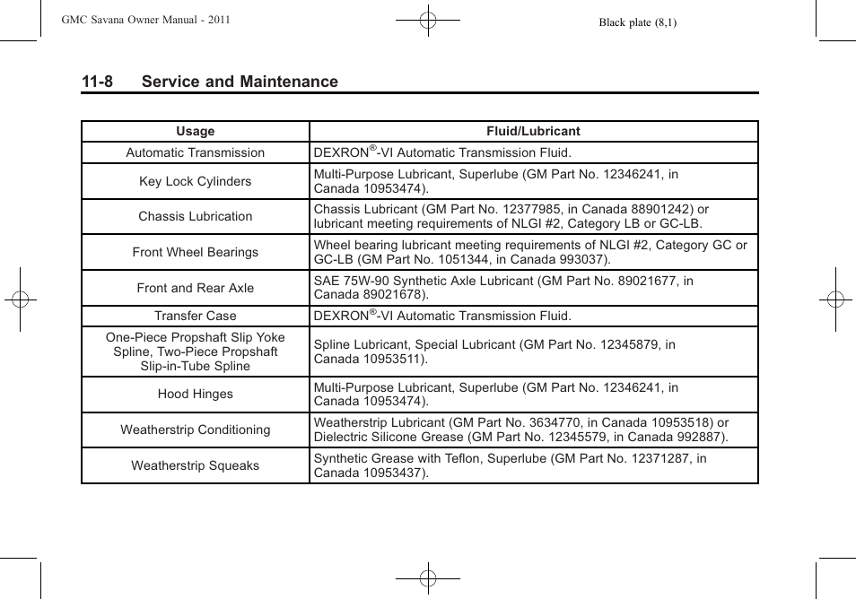 8 service and maintenance | GMC 2011 Savana User Manual | Page 374 / 410