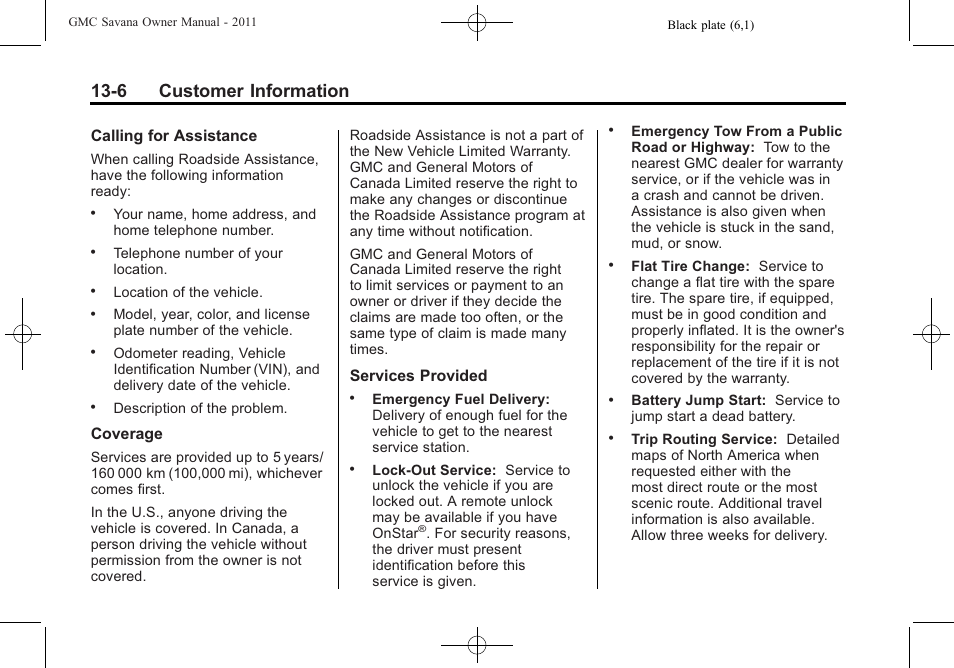 6 customer information | GMC 2011 Savana User Manual | Page 388 / 410