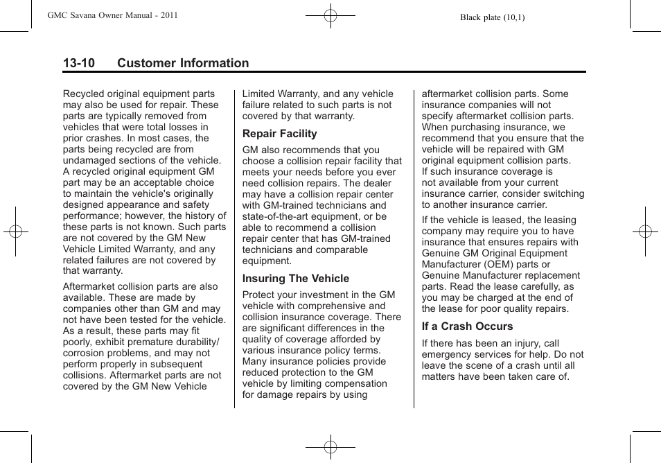 10 customer information | GMC 2011 Savana User Manual | Page 392 / 410