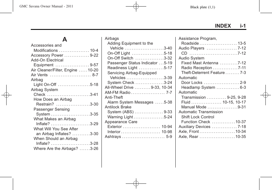 Index, Index_a, Index i-1 | GMC 2011 Savana User Manual | Page 399 / 410