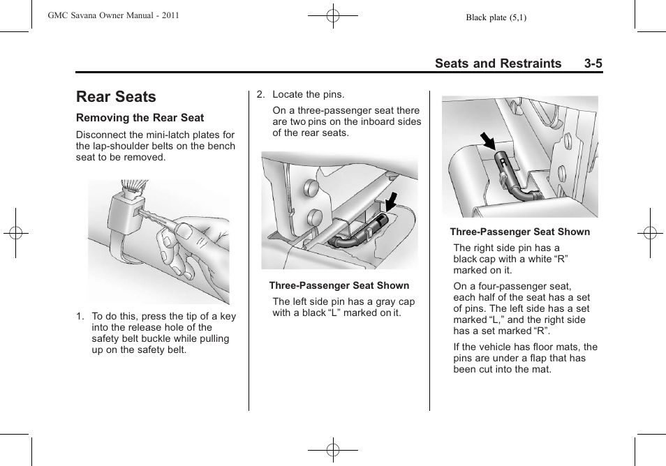 Rear seats, Rear seats -5, What | GMC 2011 Savana User Manual | Page 53 / 410