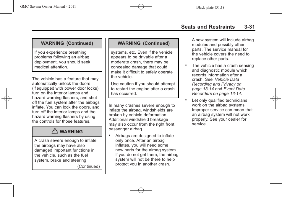 Seats and restraints 3-31 | GMC 2011 Savana User Manual | Page 79 / 410