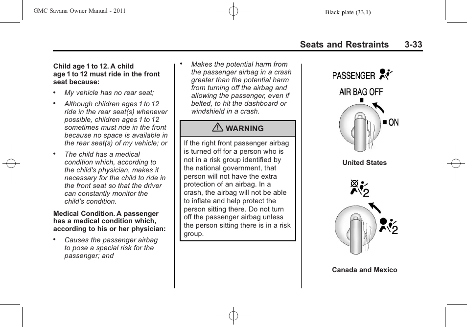 Seats and restraints 3-33 | GMC 2011 Savana User Manual | Page 81 / 410