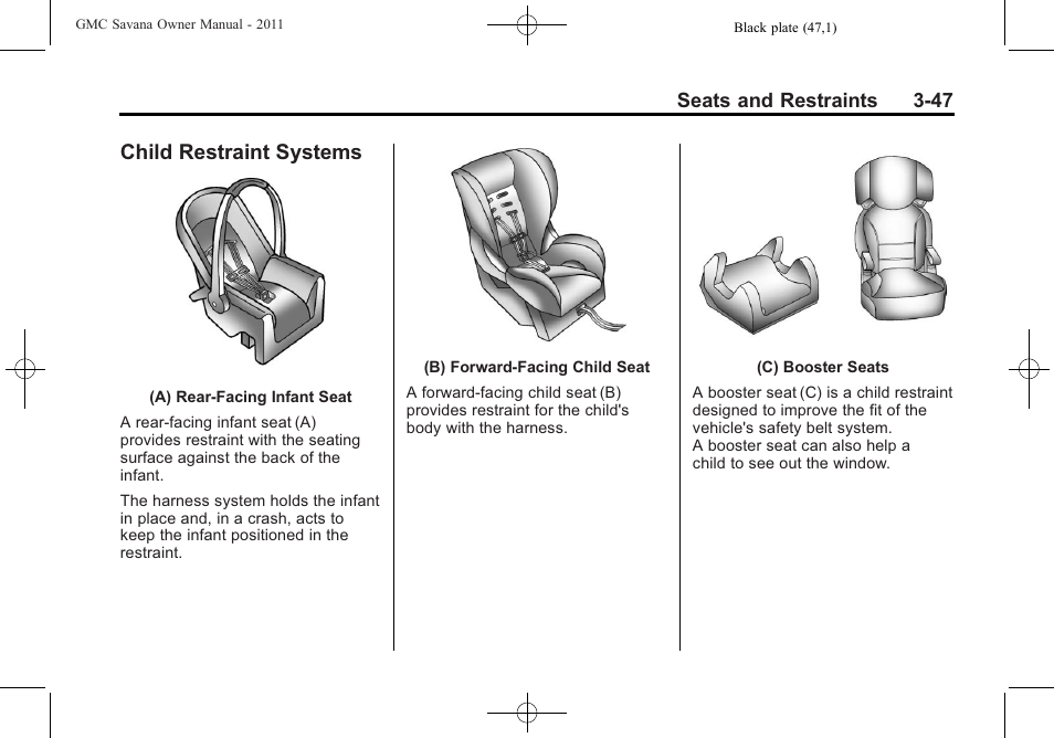 Child restraint systems, Child restraint systems -47 | GMC 2011 Savana User Manual | Page 95 / 410