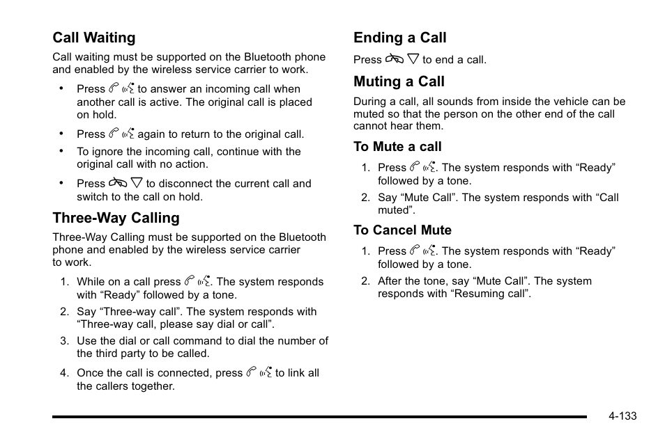 Call waiting, Three‐way calling, Ending a call | Muting a call | GMC 2010 Sierra User Manual | Page 357 / 658