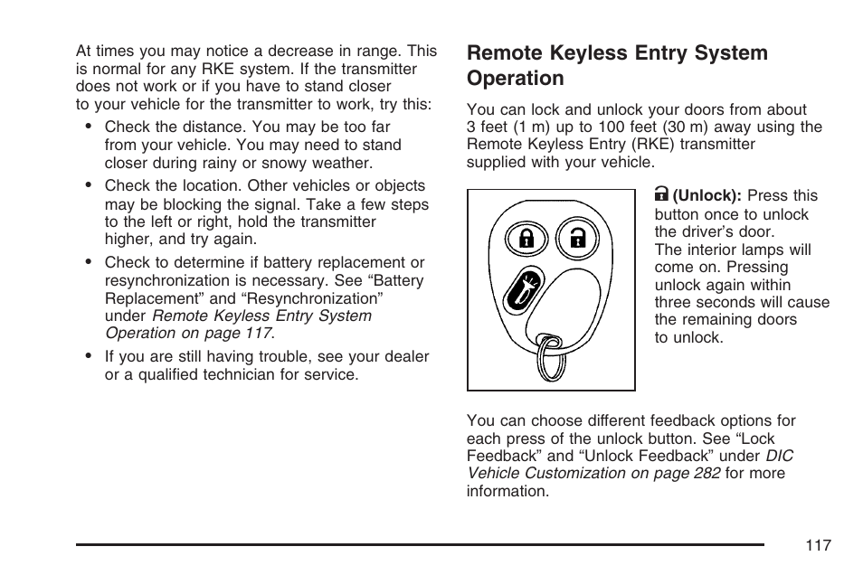 Remote keyless entry system operation, Remote keyless entry system, Operation | GMC 2007 Sierra User Manual | Page 117 / 674