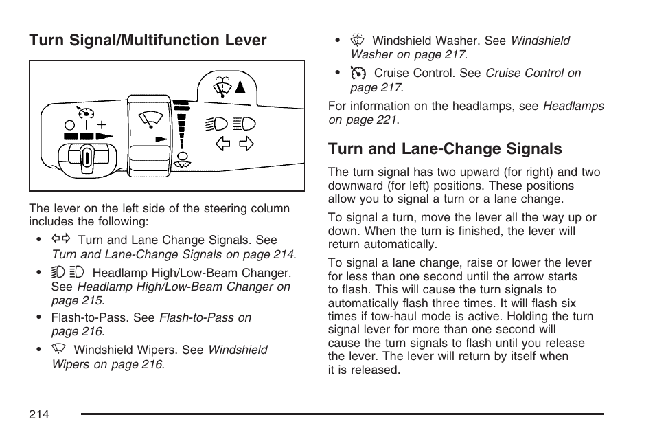 Turn signal/multifunction lever, Turn and lane-change signals, Turn | Signal/multifunction lever | GMC 2007 Sierra User Manual | Page 214 / 674