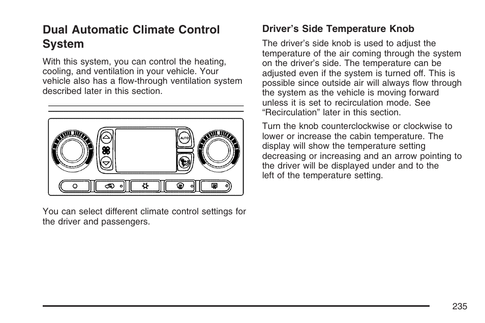 Dual automatic climate control system | GMC 2007 Sierra User Manual | Page 235 / 674