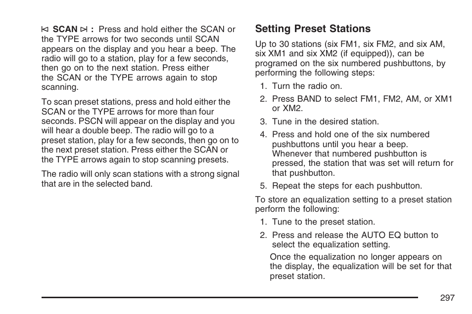 Setting preset stations | GMC 2007 Sierra User Manual | Page 297 / 674