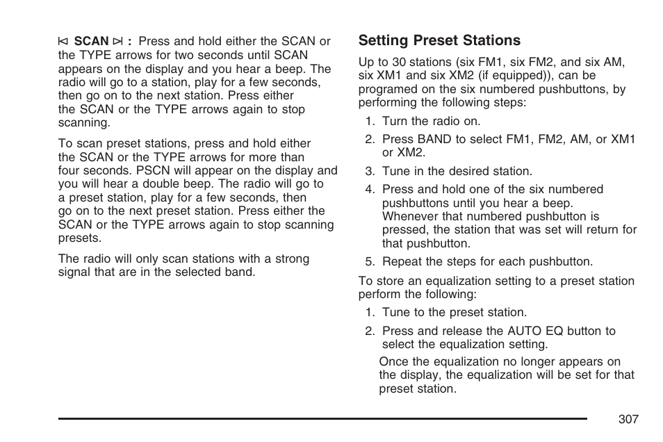 Setting preset stations | GMC 2007 Sierra User Manual | Page 307 / 674