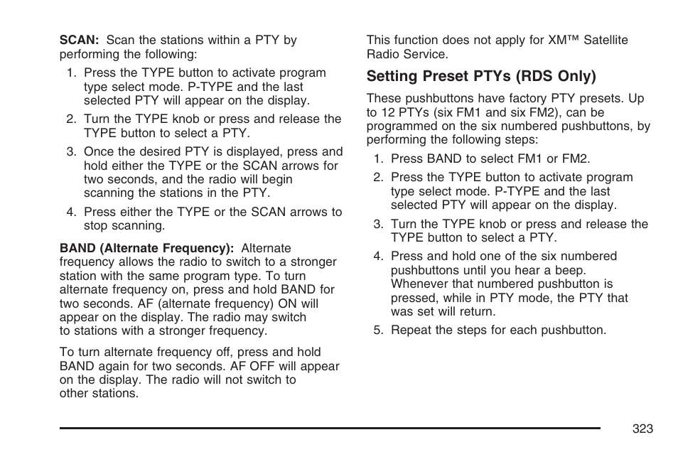 Setting preset ptys (rds only) | GMC 2007 Sierra User Manual | Page 323 / 674