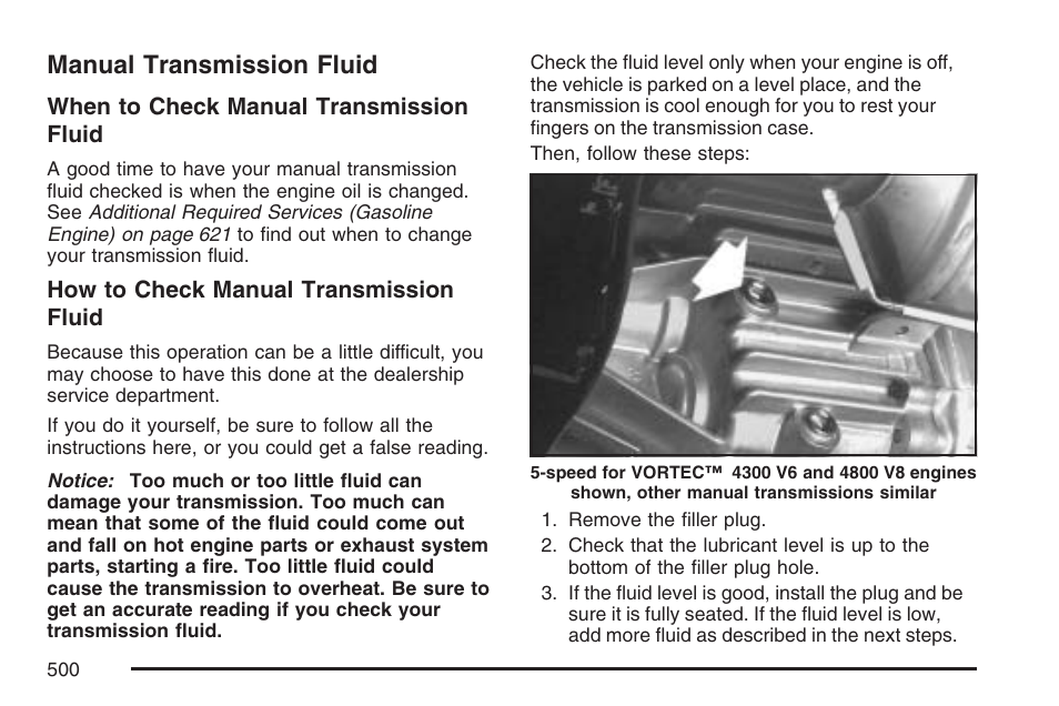 Manual transmission fluid | GMC 2007 Sierra User Manual | Page 500 / 674