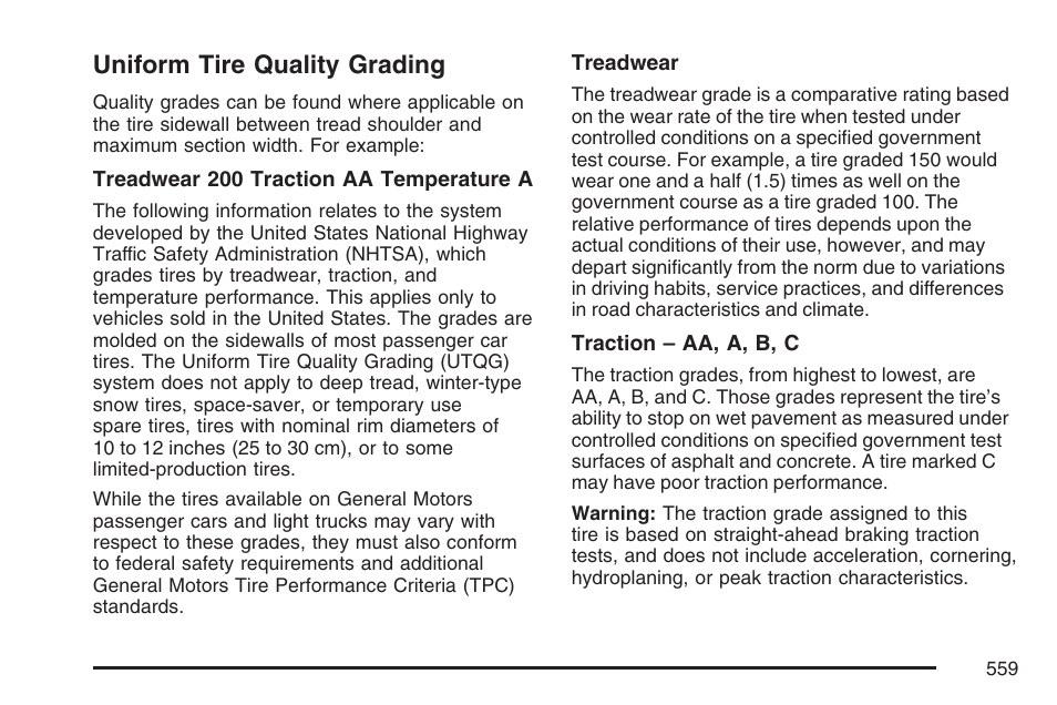 Uniform tire quality grading | GMC 2007 Sierra User Manual | Page 559 / 674