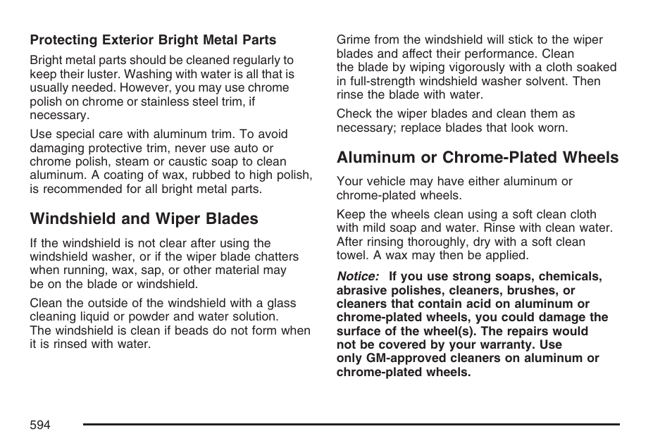 Windshield and wiper blades, Aluminum or chrome-plated wheels | GMC 2007 Sierra User Manual | Page 594 / 674