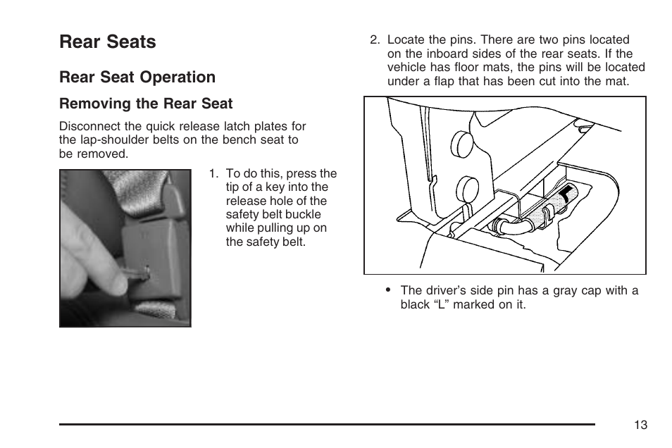 Rear seats, Rear seat operation | GMC 2007 Savana User Manual | Page 13 / 452
