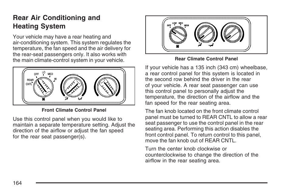 Rear air conditioning and heating system, Rear air conditioning and heating, System | GMC 2007 Savana User Manual | Page 164 / 452