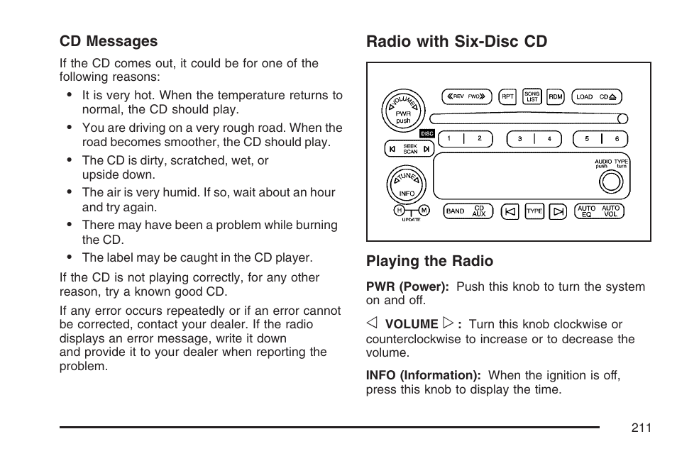 Radio with six-disc cd | GMC 2007 Savana User Manual | Page 211 / 452