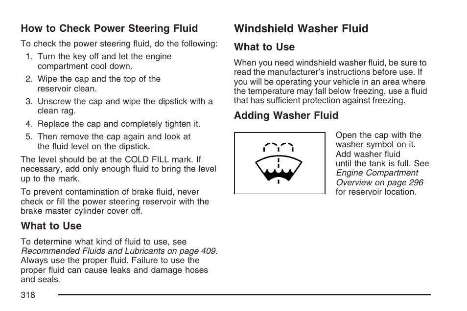 Windshield washer fluid | GMC 2007 Savana User Manual | Page 318 / 452