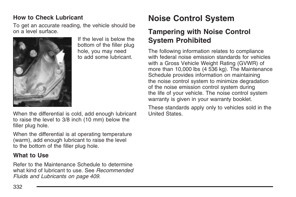 Noise control system, Tampering with noise control system prohibited, Tampering with noise control system | Prohibited | GMC 2007 Savana User Manual | Page 332 / 452