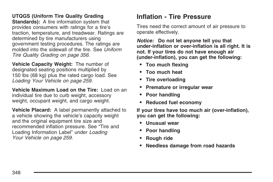Inflation - tire pressure | GMC 2007 Savana User Manual | Page 348 / 452
