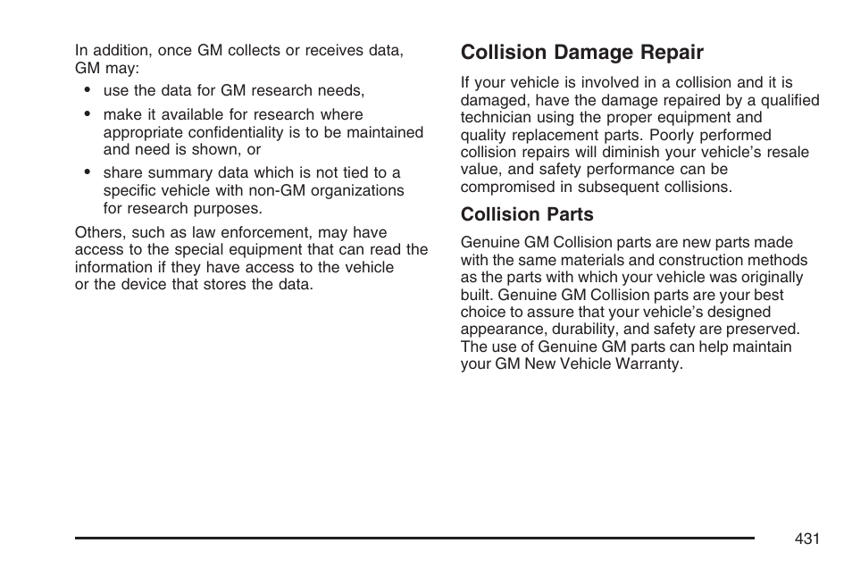 Collision damage repair | GMC 2007 Savana User Manual | Page 431 / 452