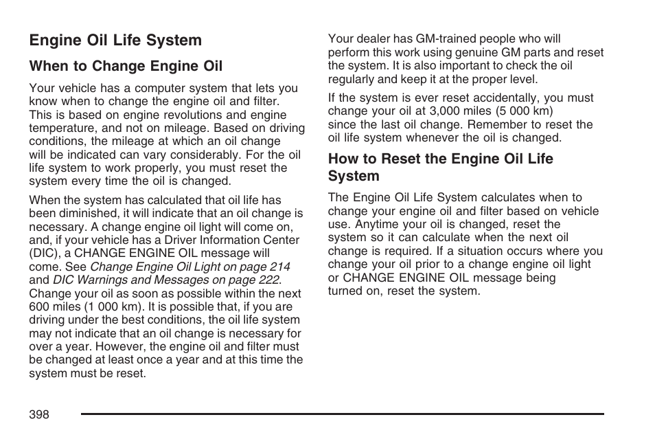Engine oil life system | GMC 2007 Envoy User Manual | Page 398 / 562