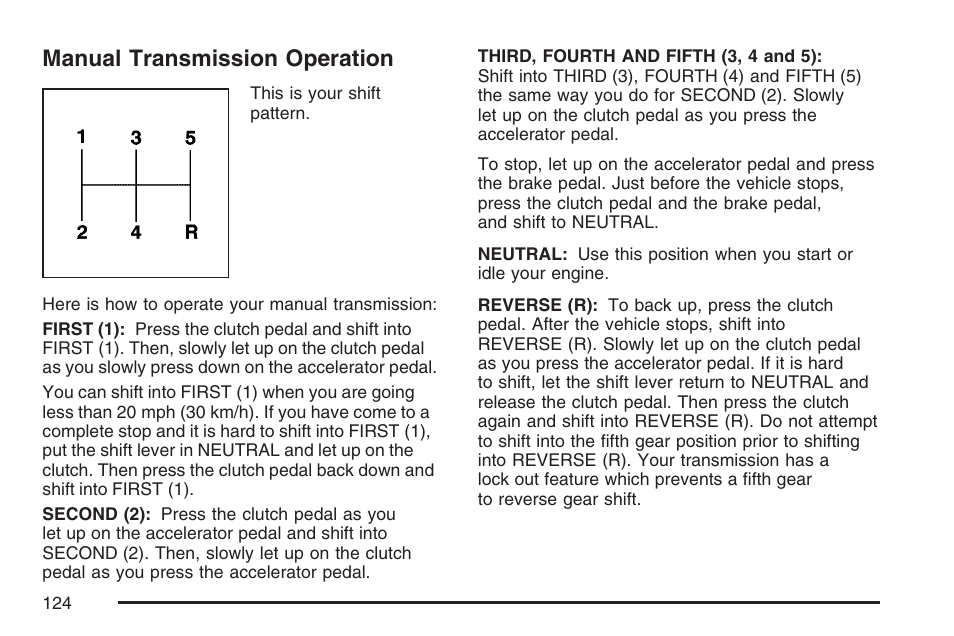 Manual transmission operation | GMC 2007 Canyon User Manual | Page 124 / 492