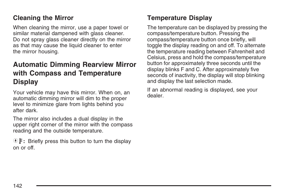 Automatic dimming rearview mirror with, Compass and temperature display | GMC 2007 Canyon User Manual | Page 142 / 492