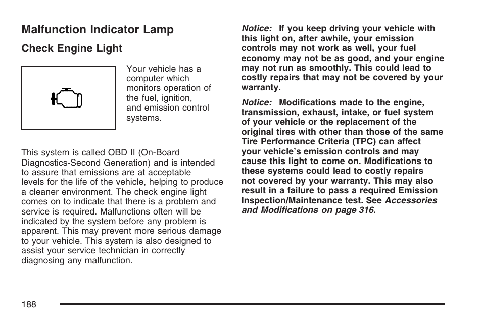 Malfunction indicator lamp | GMC 2007 Canyon User Manual | Page 188 / 492