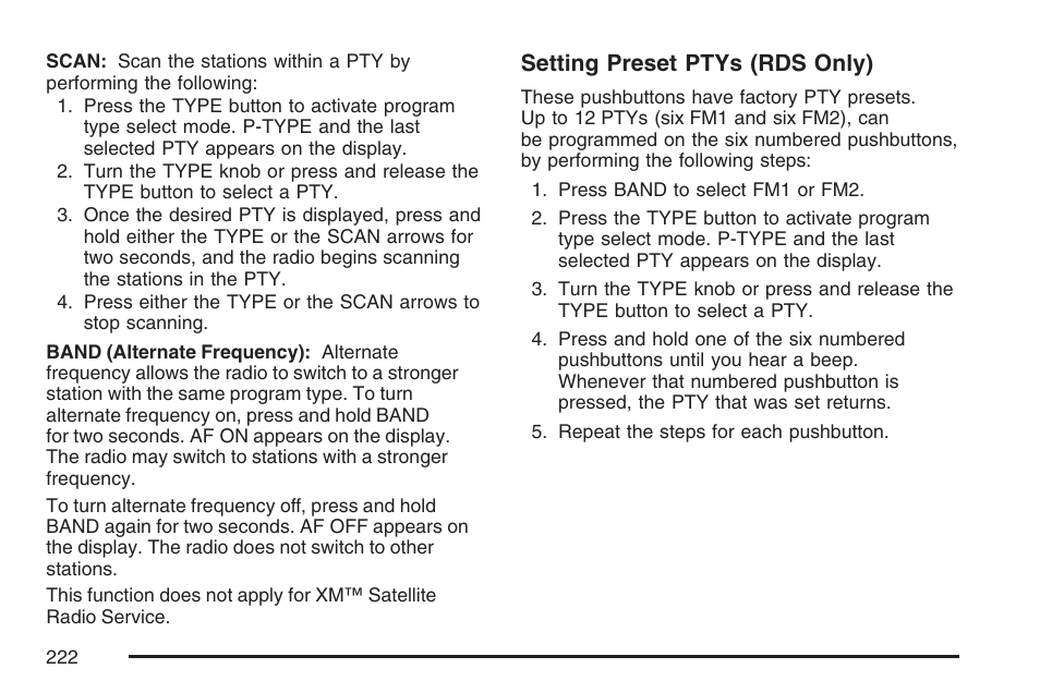 Setting preset ptys (rds only) | GMC 2007 Canyon User Manual | Page 222 / 492