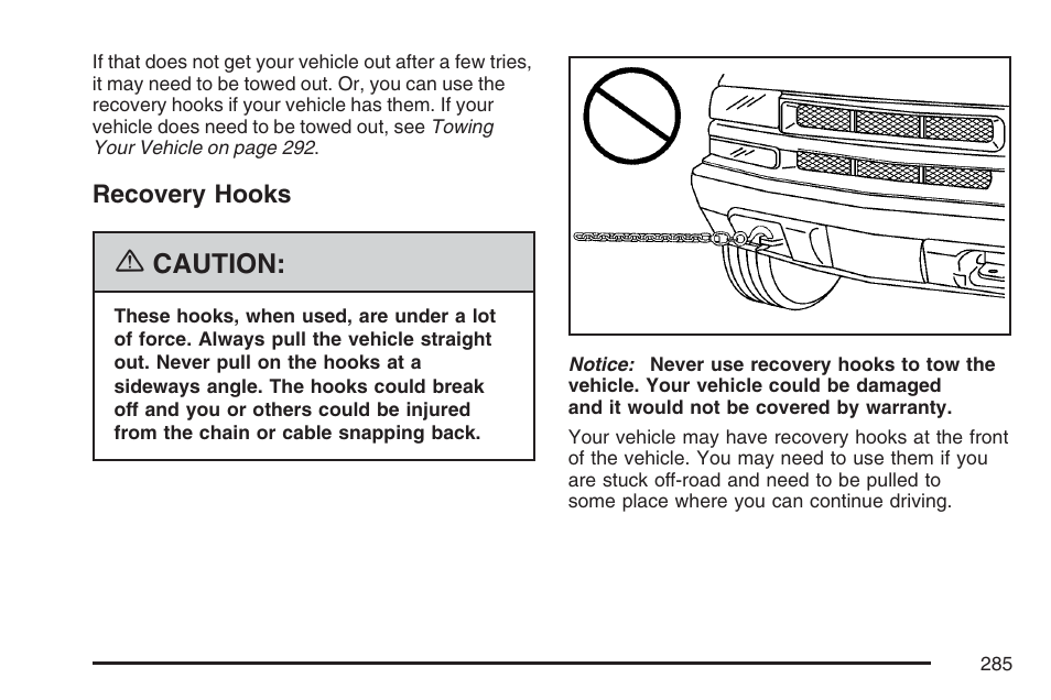 Recovery hooks, Caution | GMC 2007 Canyon User Manual | Page 285 / 492