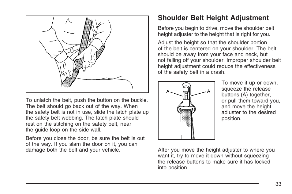 Shoulder belt height adjustment | GMC 2007 Canyon User Manual | Page 33 / 492