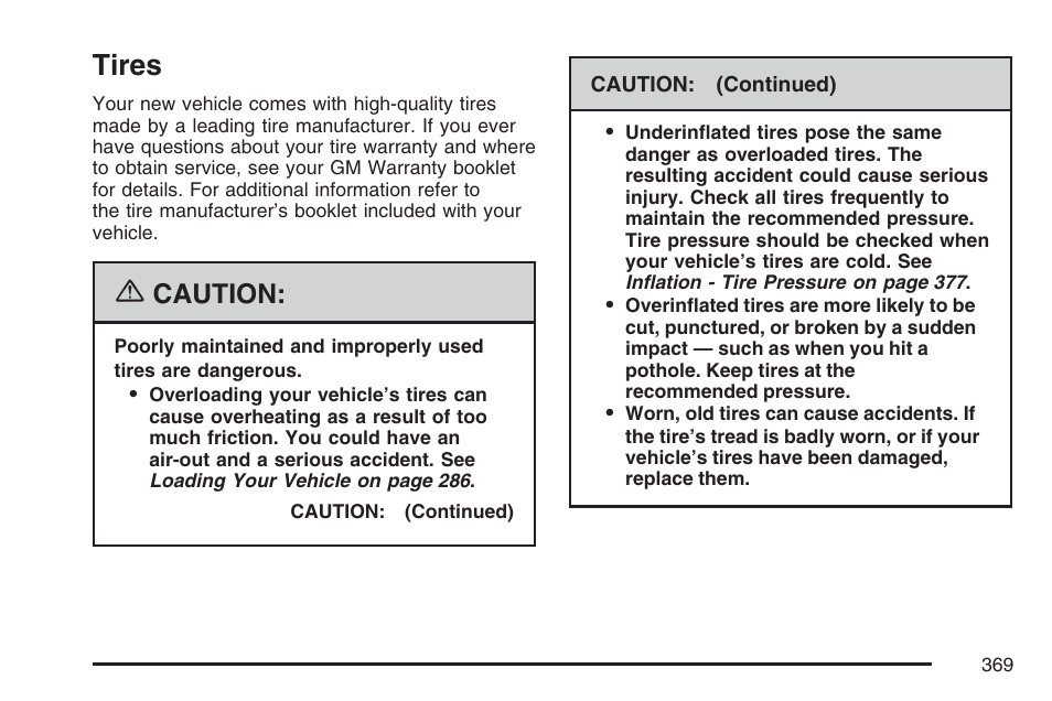 Tires, Caution | GMC 2007 Canyon User Manual | Page 369 / 492