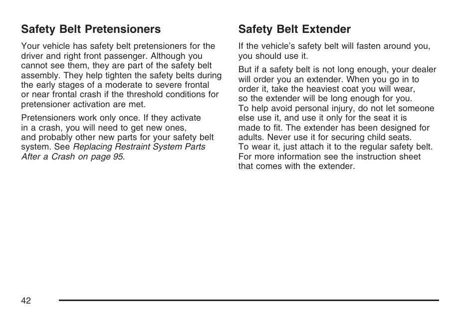 Safety belt pretensioners, Safety belt extender, Safety belt pretensioners safety belt extender | GMC 2007 Canyon User Manual | Page 42 / 492