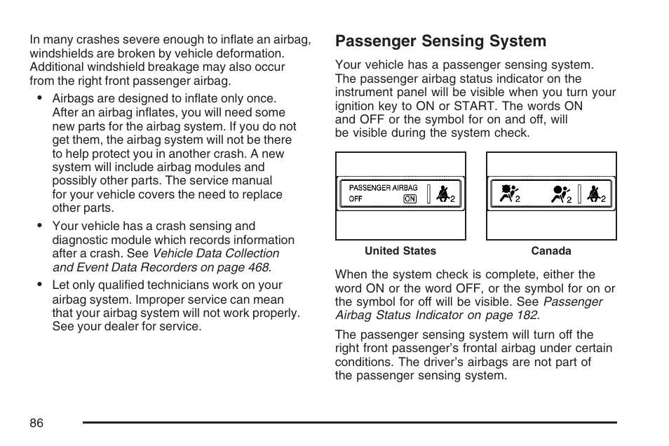 Passenger sensing system | GMC 2007 Canyon User Manual | Page 86 / 492
