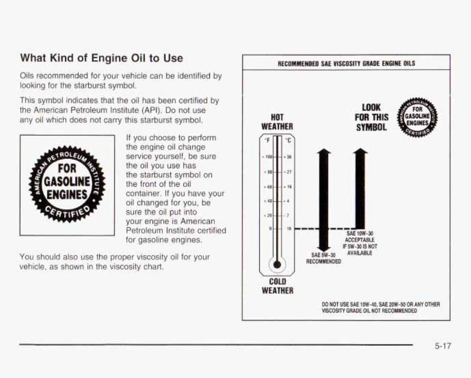 What kind of engine oil to use, Hot № atheh, Weather | GMC 2003 Envoy User Manual | Page 312 / 458