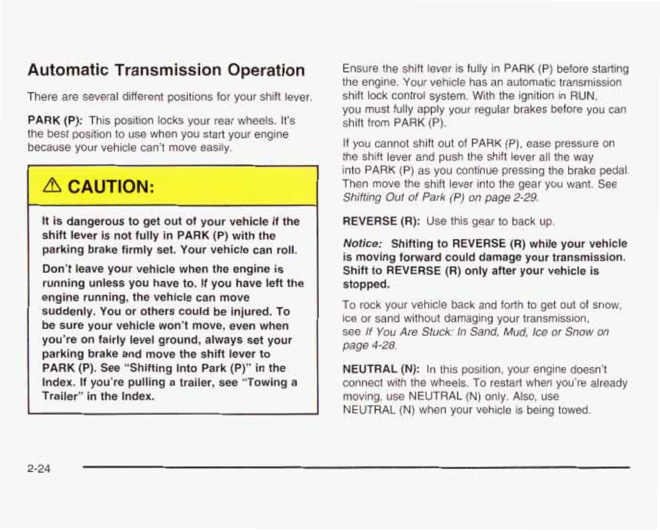 Automatic transmission operation, Д caution | GMC 2003 Savana User Manual | Page 107 / 400