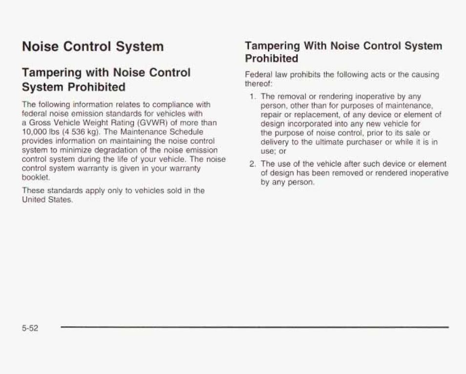 Noise control system, Tampering with noise control system prohibited | GMC 2003 Savana User Manual | Page 295 / 400