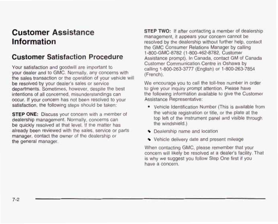 Customer assistance intormation, Customer salisfaction procedure | GMC 2003 Savana User Manual | Page 371 / 400