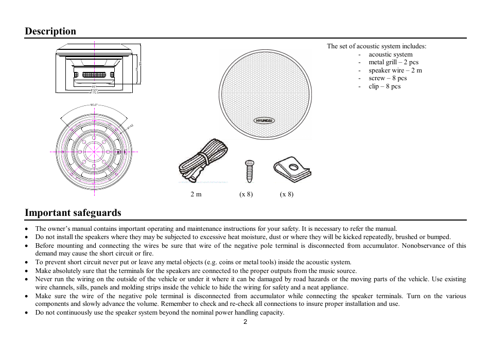 Description, Important safeguards | Hyundai H-CSG602 User Manual | Page 2 / 11