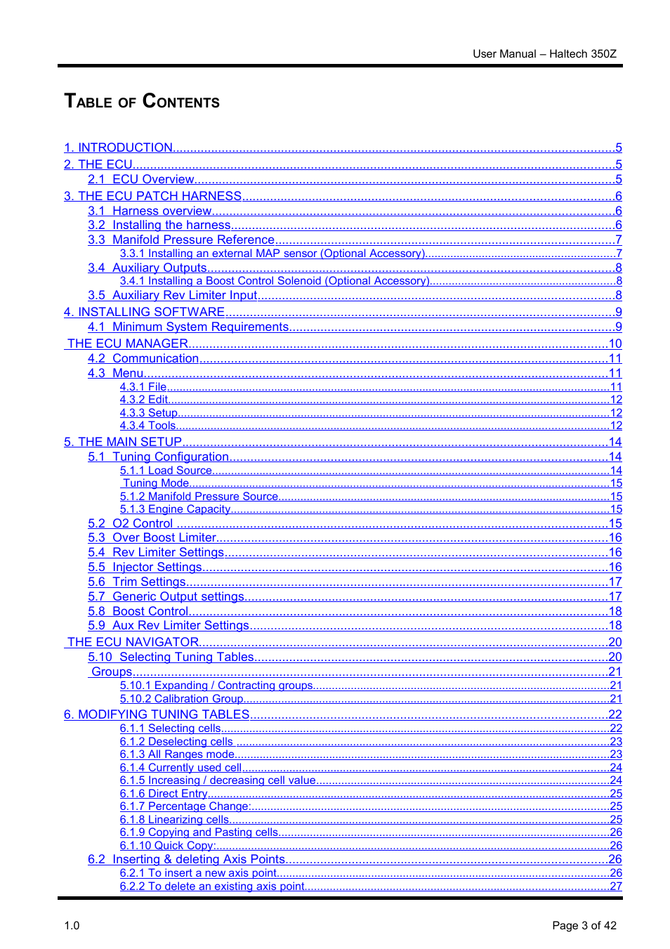 Haltech Platinum Pro 350z User Manual | Page 3 / 42